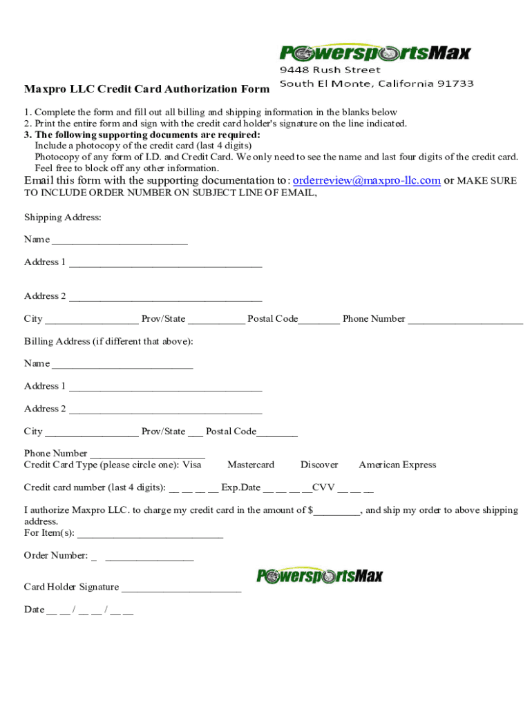  Credit Card Authorization Form PDF Fillable Template 2022-2024