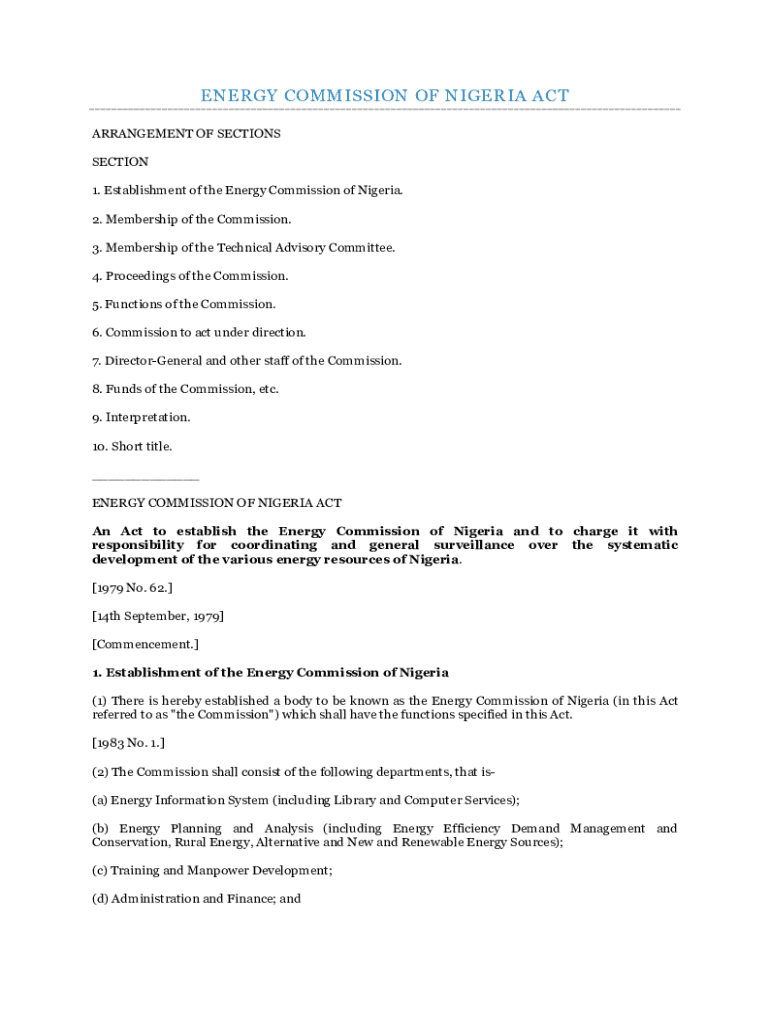 Energy Commission of Nigeria Act  Form