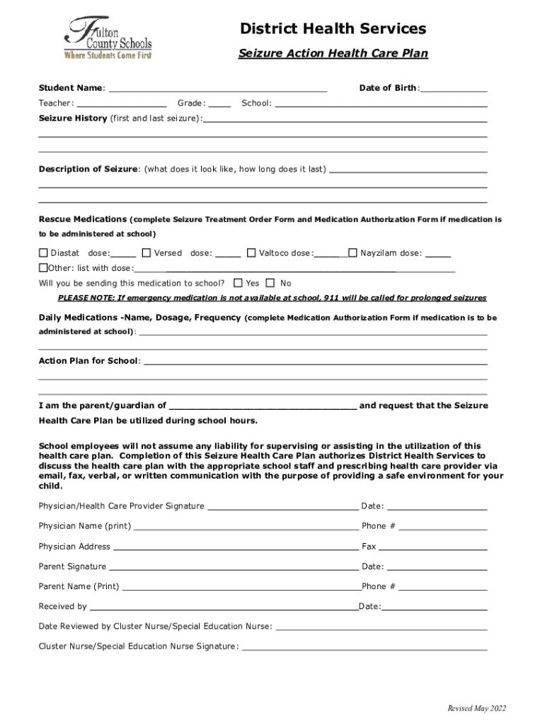 Seizure Health Care Plan DOC  Form