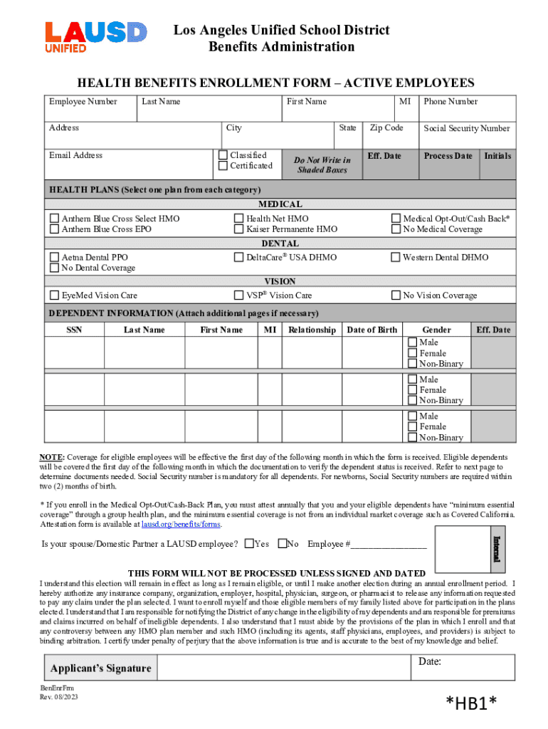 Los Angeles Unified School District Benefits Admin  Form