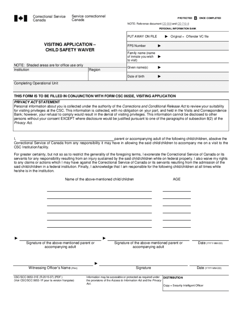  Visiting Application Child Safety Waiver Word Version 2015-2024