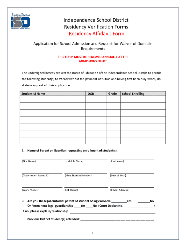 Residency Affidavit Forms