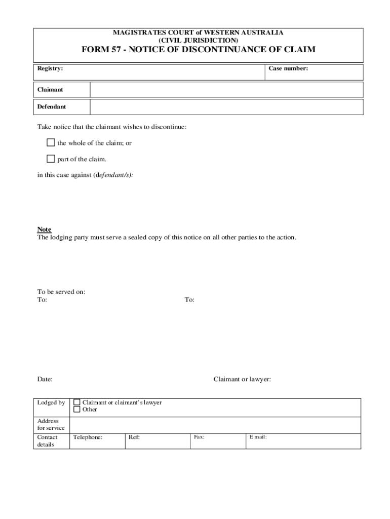  FORM 57 NOTICE of DISCONTINUANCE of CLAIM 2019-2024