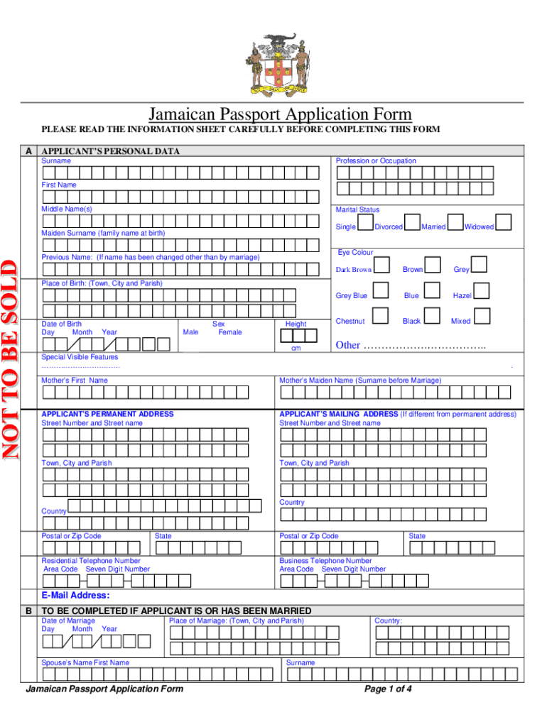 Jamaican Passport Application Form PLEASE READ the