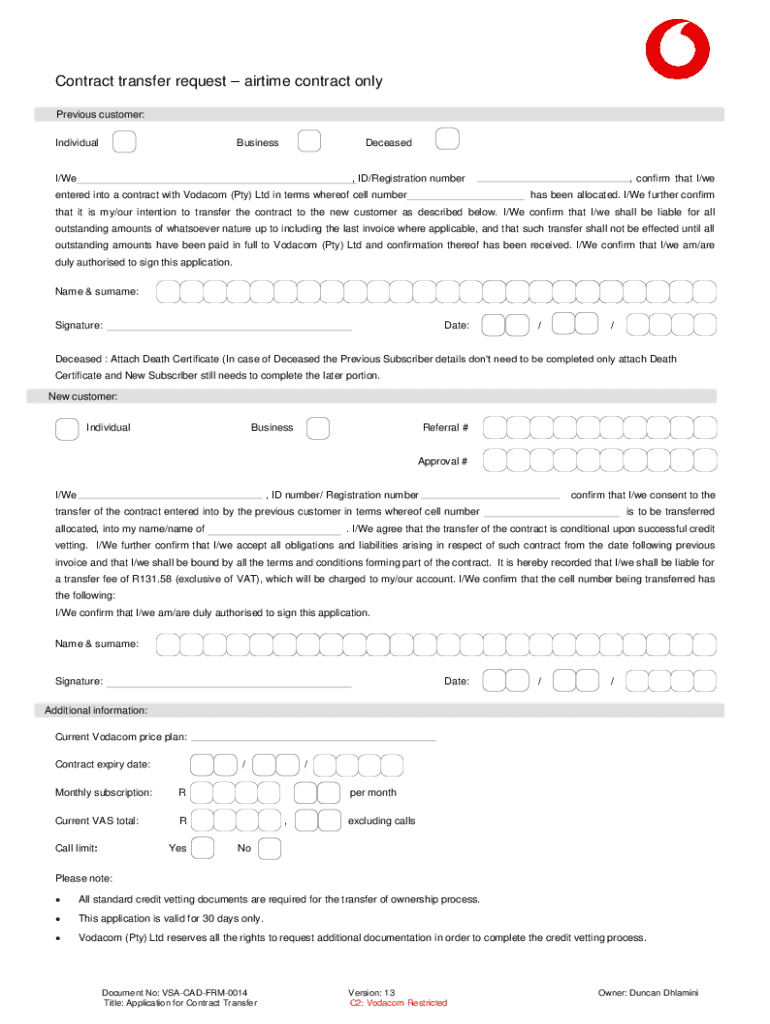  Contract Transfer Request the Business Portal 2017-2024