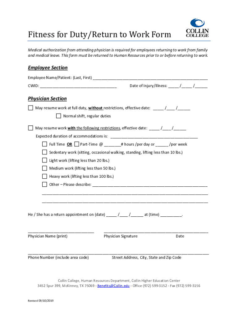  Return to Work Template Form Fill Online, Printable, Fillable 2019-2024