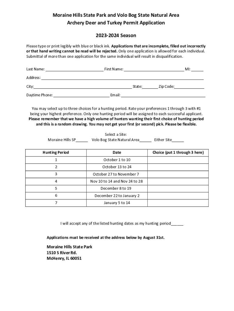 Morane Hills State Park Archery Deer Permit Application  Form