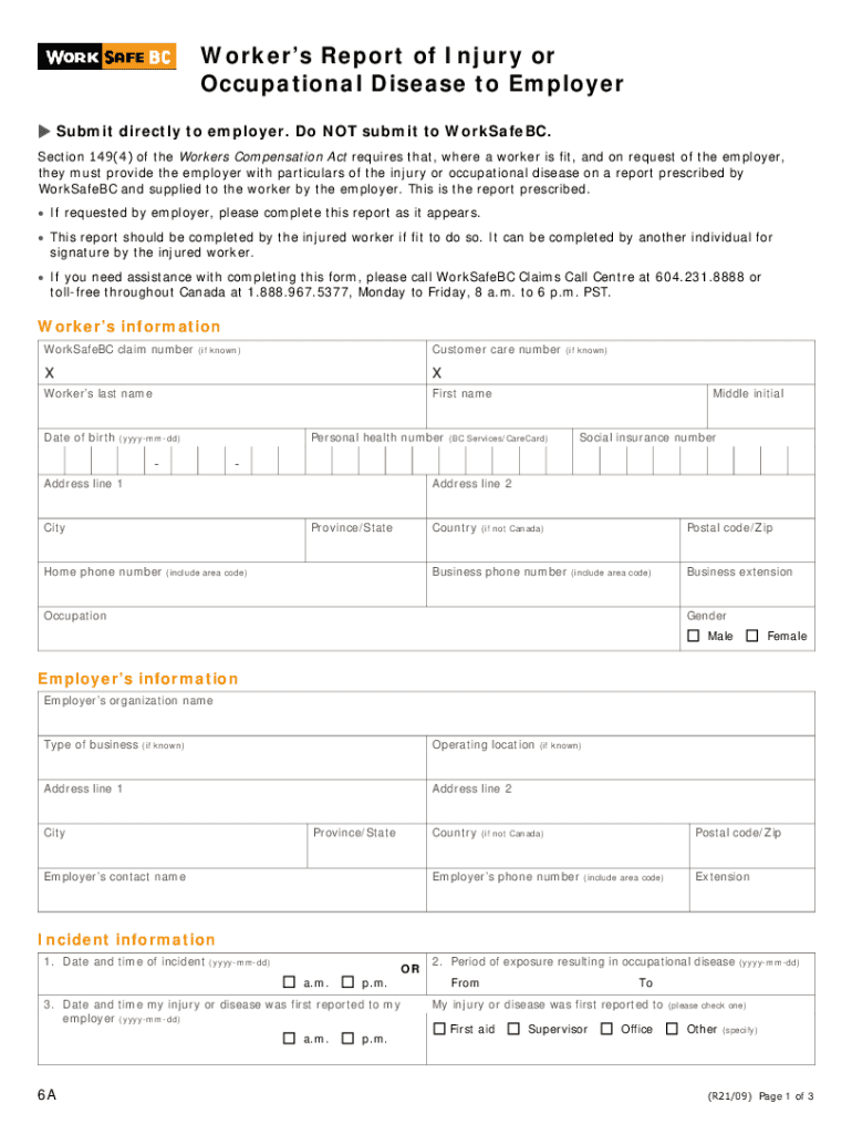  Worker S Report of Injury or Occupational Disease 2021-2024