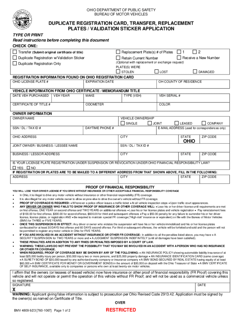  Application for Registration of a Motor Vehicle with Restricted 2023-2024