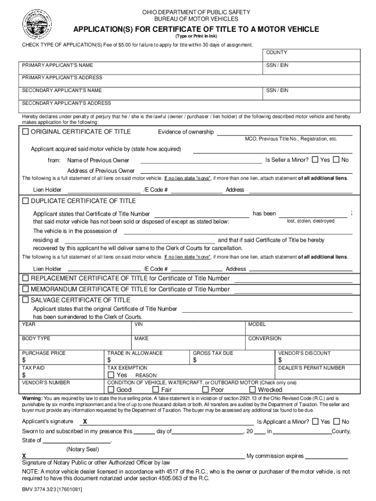  Ohio Bmv ApplicationFill Out Printable PDF Forms Online 2023-2024