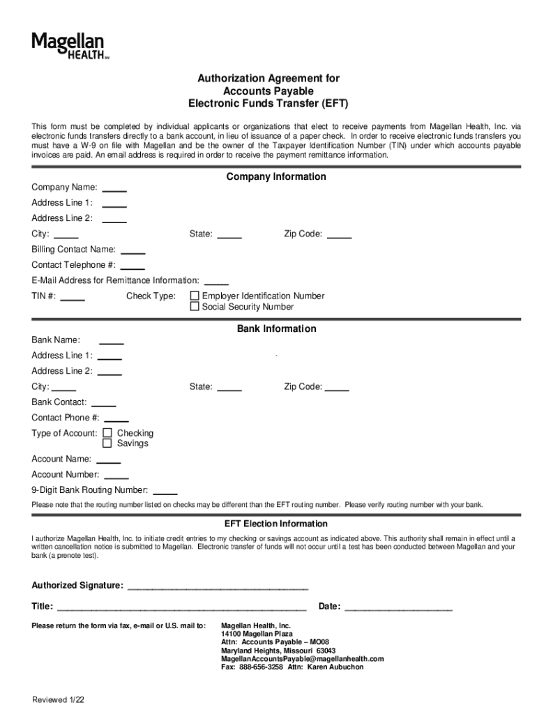  Authorization Agreement for Accounts Payable Electronic 2022-2024