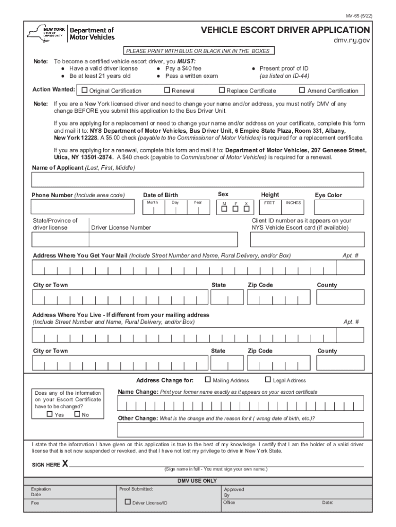  VEHICLE ESCORT DRIVER APPLICATION 2022-2024