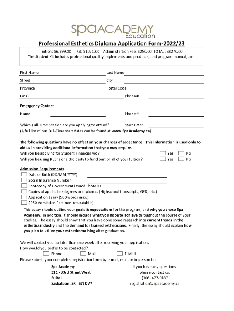 Professional Esthetics Diploma Application Form 23