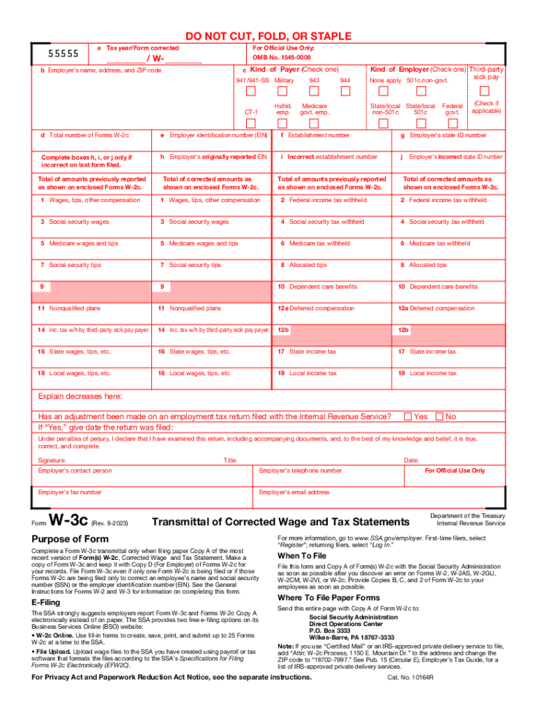  Form W 3c Rev August Transmittal of Corrected Wage and Tax Statements 2023-2024