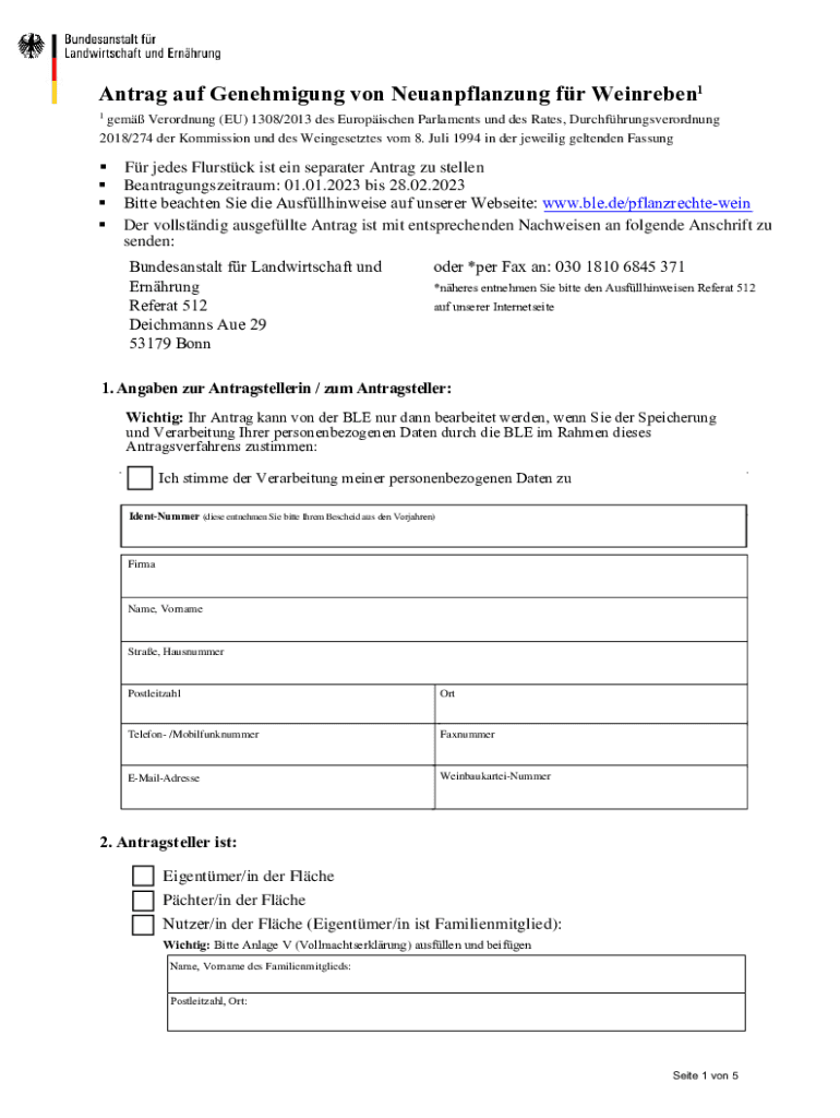 Antrag Auf Genehmigung Von Neuanpflanzung Fr  Form