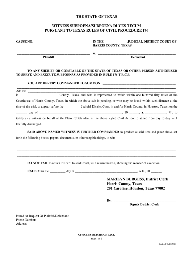  Answering the Call Responding to a Texas Civil Subpoena 2018-2024