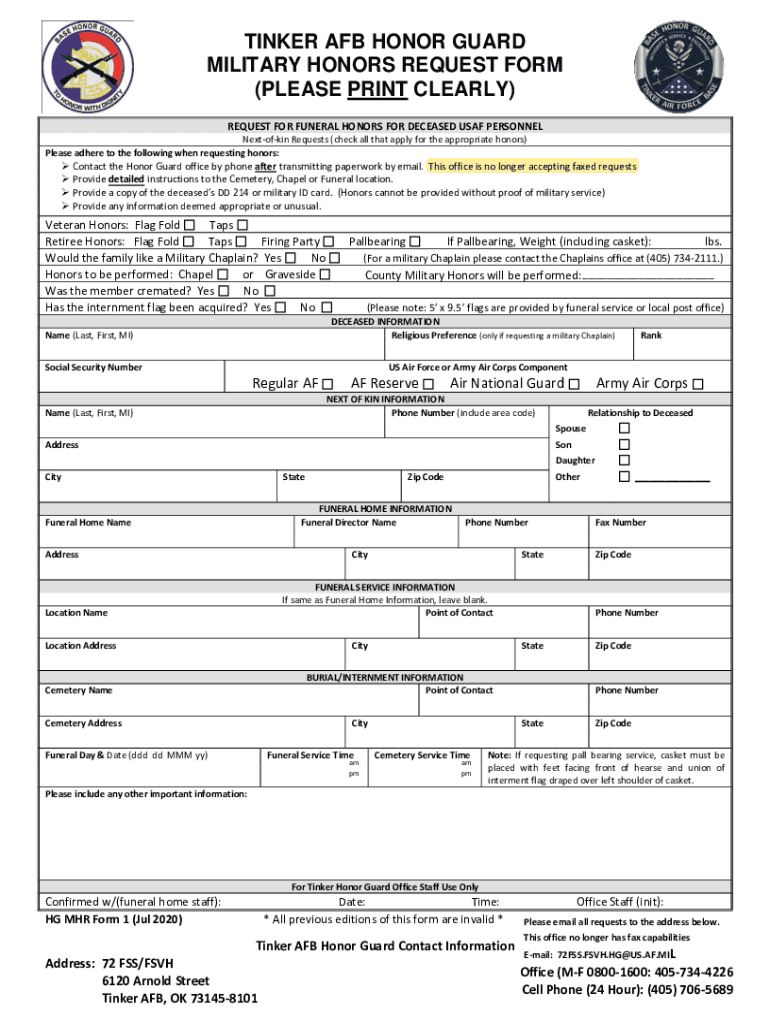 Tinker Afb Honor Guard Form Fill and Sign Printable Template