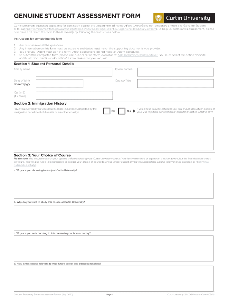 Genuine Student Assessment Form Page 1