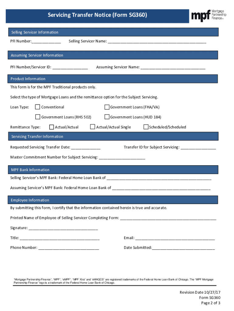 Form Sg360 Servicing Transfer Notice PDF