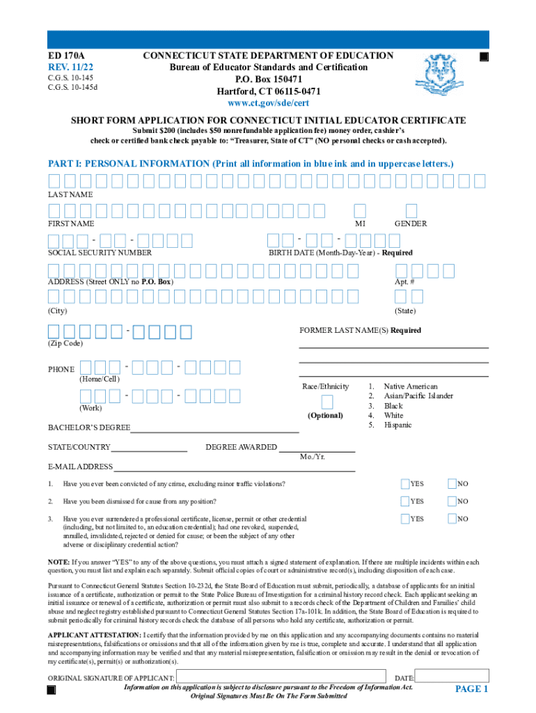 Connecticut Educator Certification System  Form