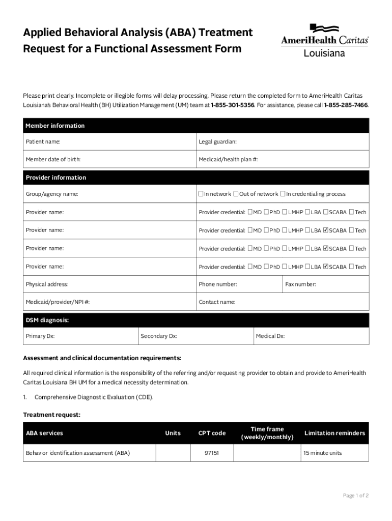 Aba Request for a Functional Assessment Form