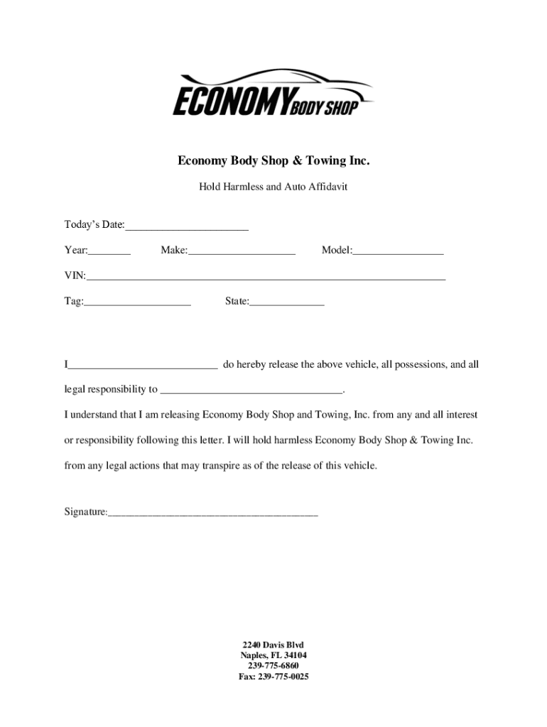 Economy Body Shop &amp; Towing Inc  Form
