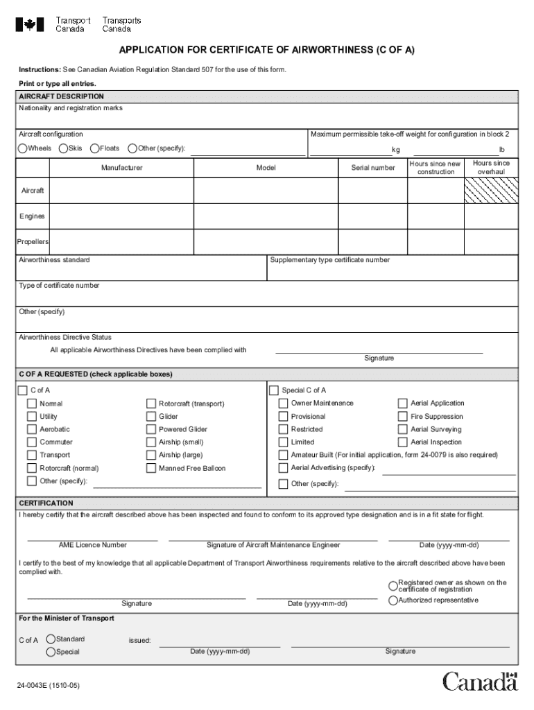  APPLICATION for CERTIFICATE of AIRWORTHINESS 2019-2024