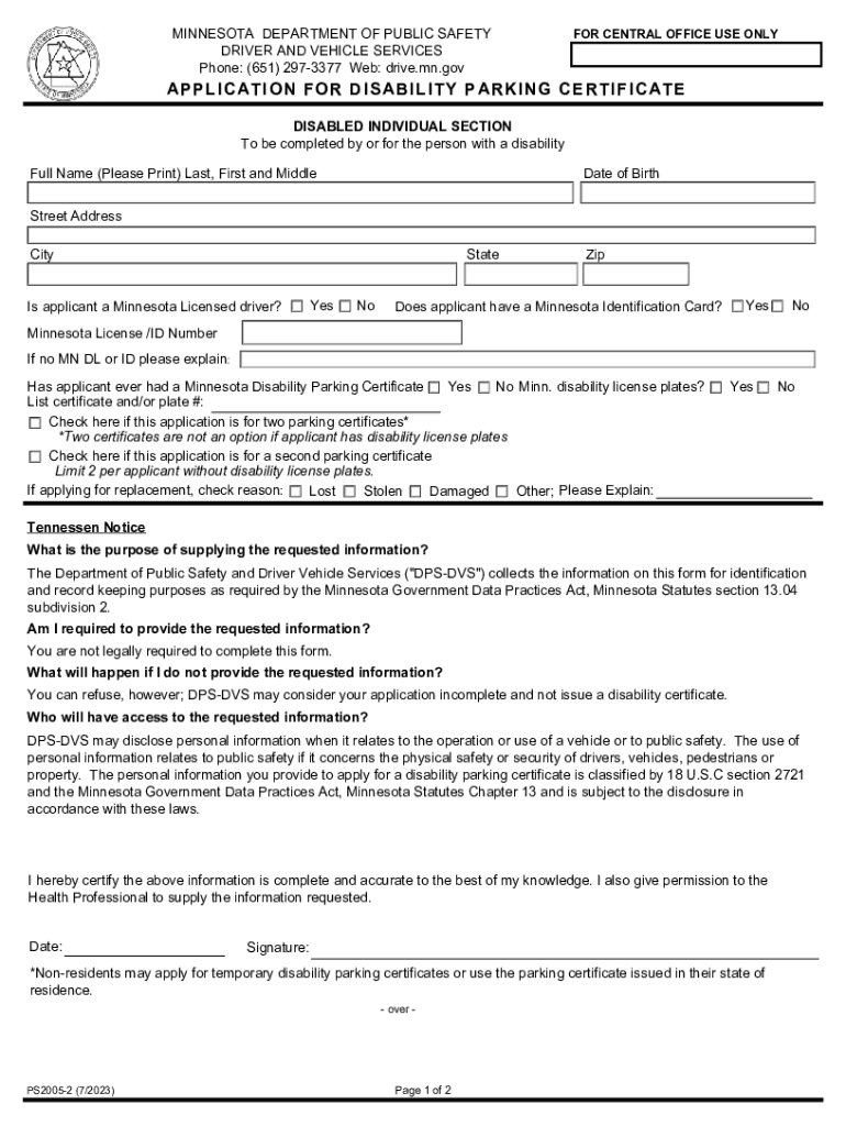  APPLICATION for DISABILITY PARKING CERTIFICATE 2023-2024