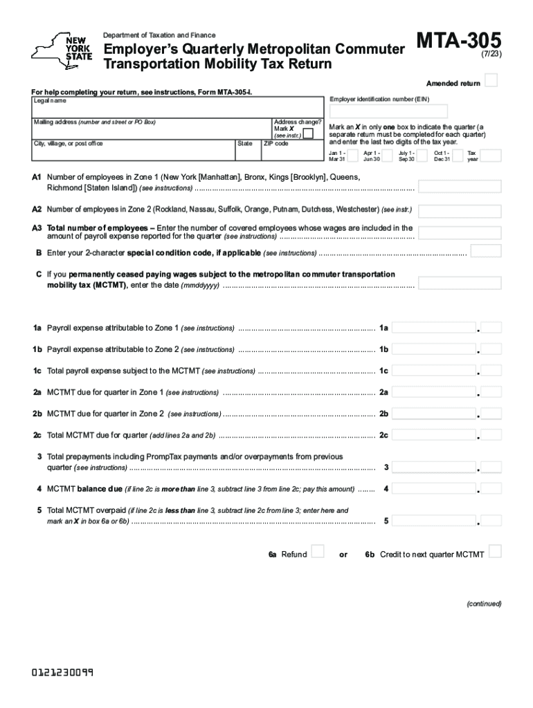 Form MTA 305 Employer&#039;s Quarterly Metropolitan Commuter Transportation Mobility Tax Return Revised 723