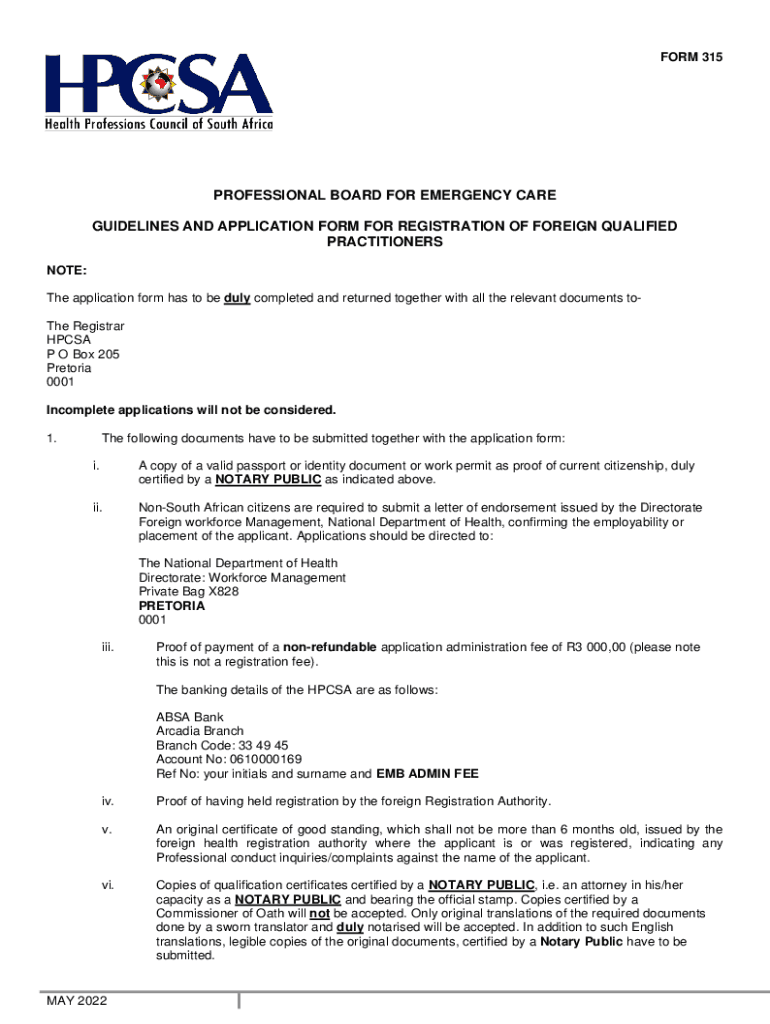 FORM 315PROFESSIONAL BOARD for EMERGENCY CARE GUID