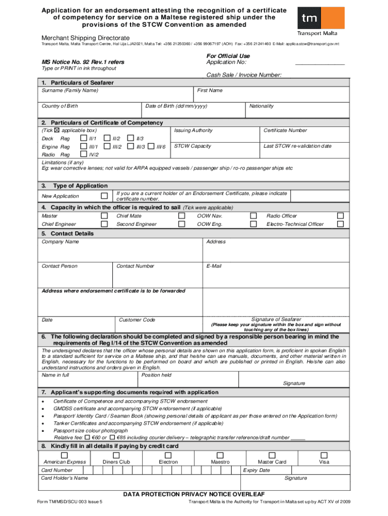  Endorsement Certificate for Officers Serving on a Maltese 2023-2024