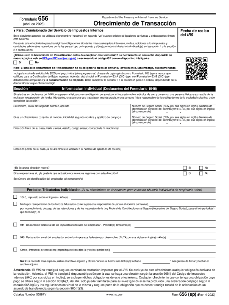  Form 656 Sp Rev 4 Offer in Compromise Spanish Version 2023-2024