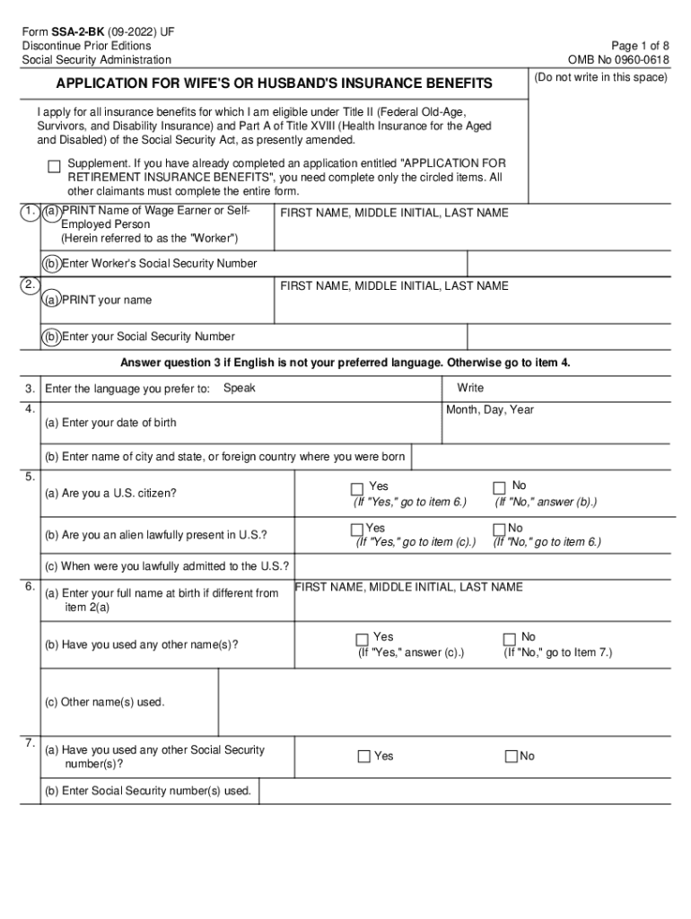 Paper Form SSA 2 Application for Wife&#039;s or Husband&#039;s