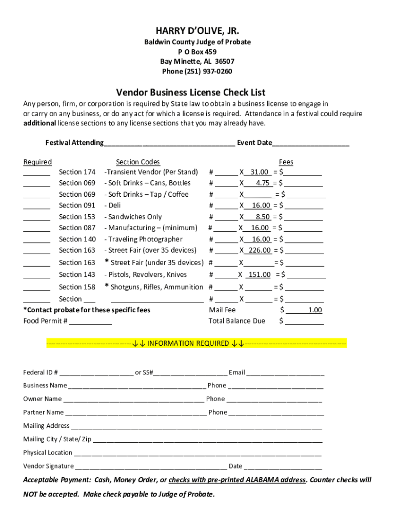 Sales &amp;amp; Use Tax License Inspection Baldwin County  Form