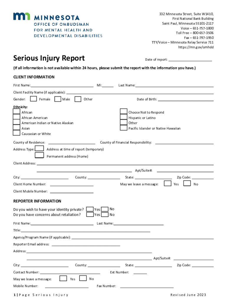  Minnesota Serious Injury Report Form 2023-2026
