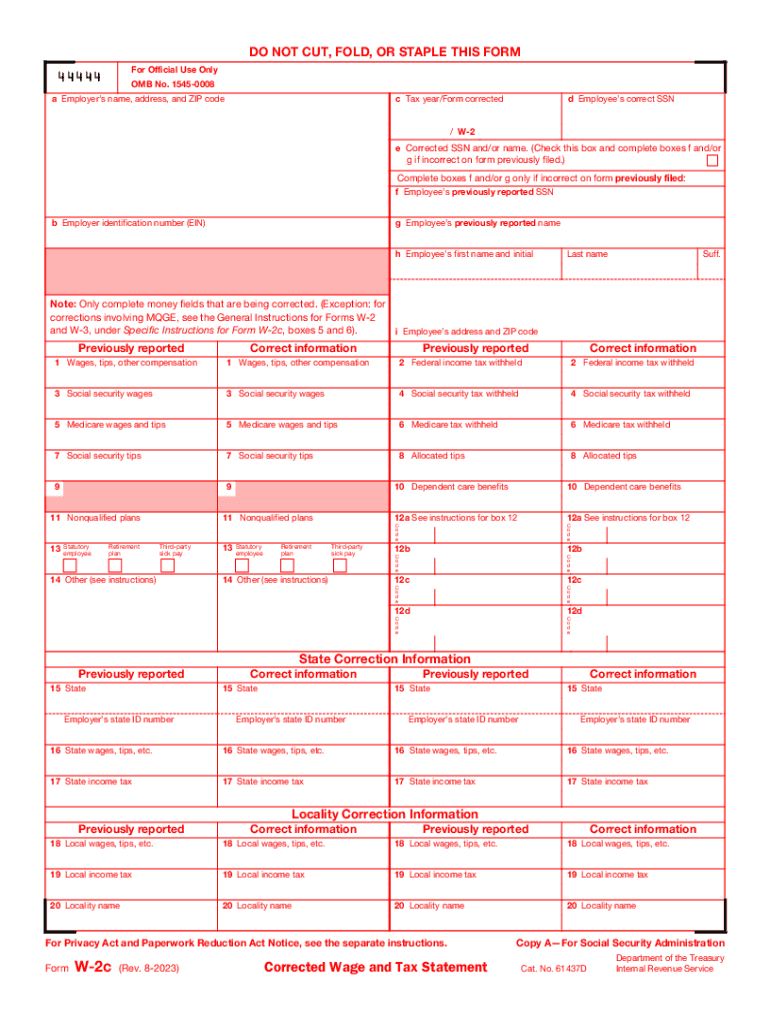  Form W 2c Rev August Corrected Wage and Tax Statement 2023-2024