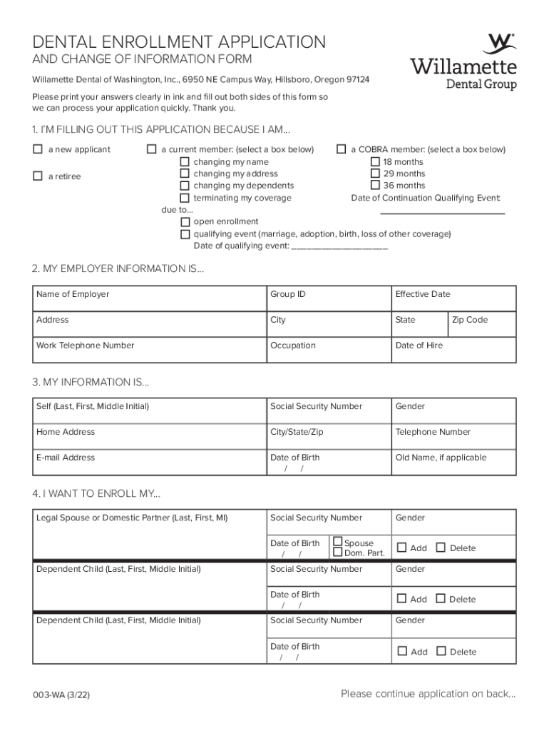 Fillable Online Willamette Dental of Washington, Inc Fax Email  Form