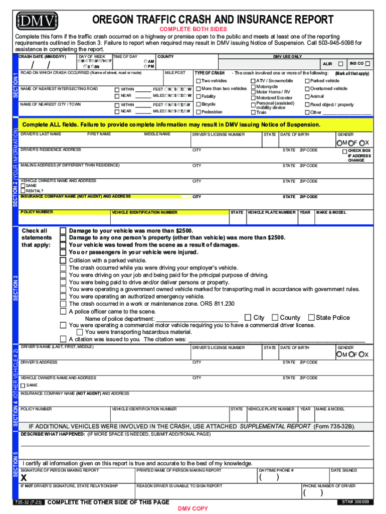 Oregon Traffic Accident and Insurance Report Form