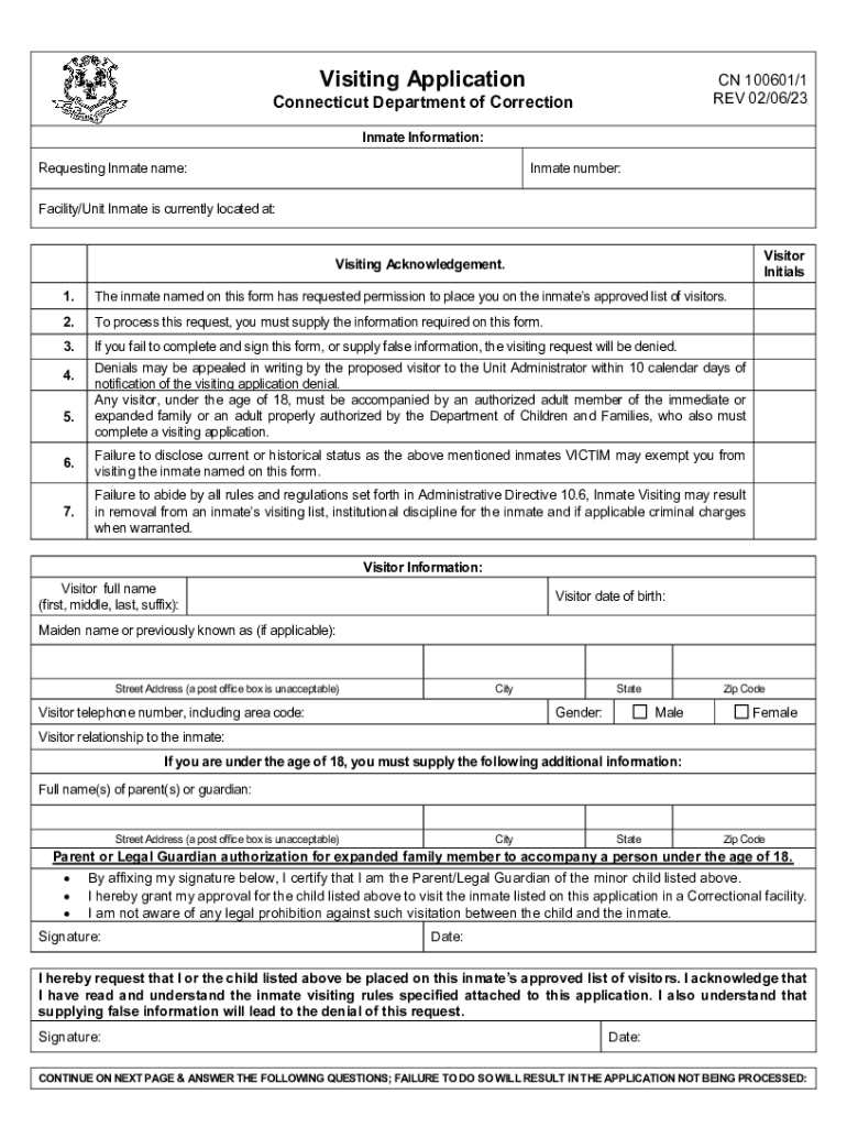  Visiting Application Connecticut Department of Correction 2023-2024