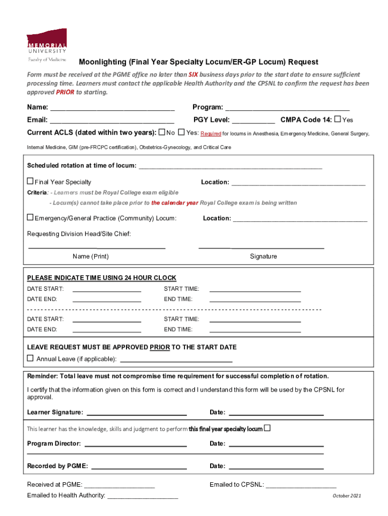 Moonlighting Final Year Specialty LocumER GP Locum  Form