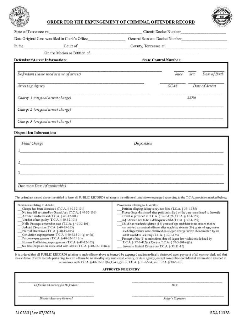 Order for the Expungement of Criminal Offender Record  Form