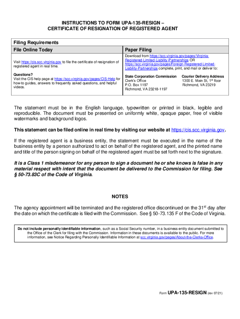  Upa 135 Resigncertificate of Resignation of Registered Agent 2021-2024