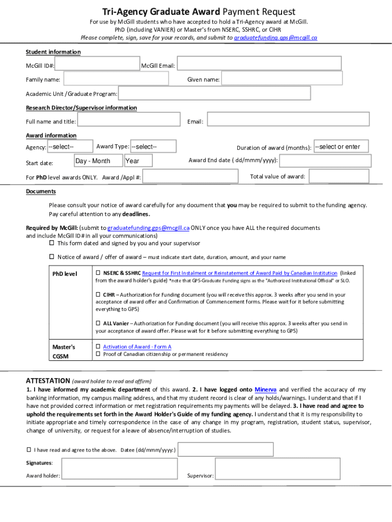Stringency Graduate Award Payment Requestor Use by  Form