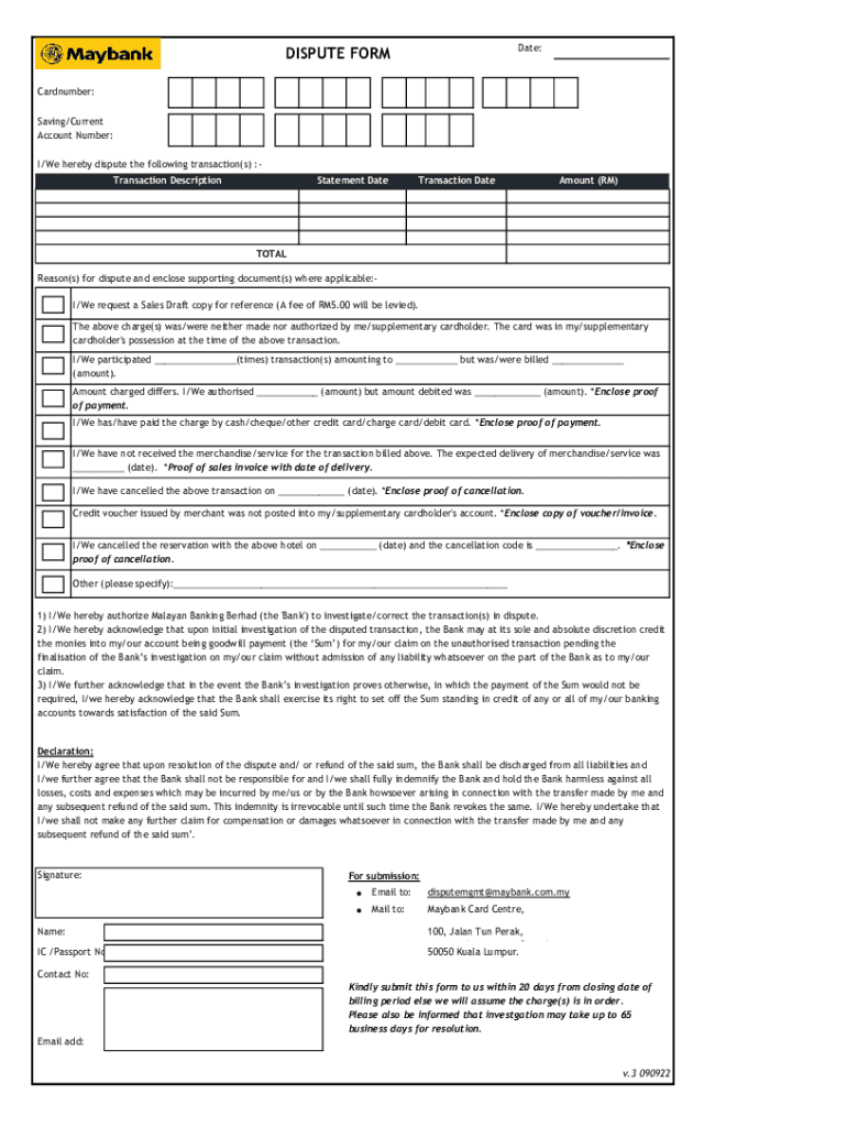  Maybank Dispute Form 2022-2024