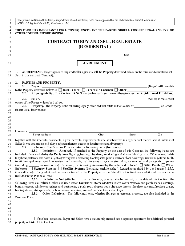  Contract to Buy and Sell Residential Clean 2023-2024