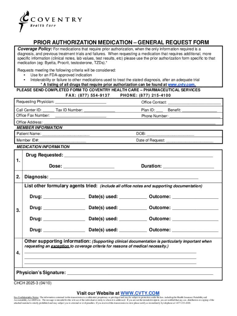 Prior Authorization Medication Request Form
