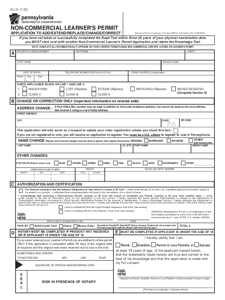  Non Commercial Learner&#039;s Permit Application to Add 2023-2024