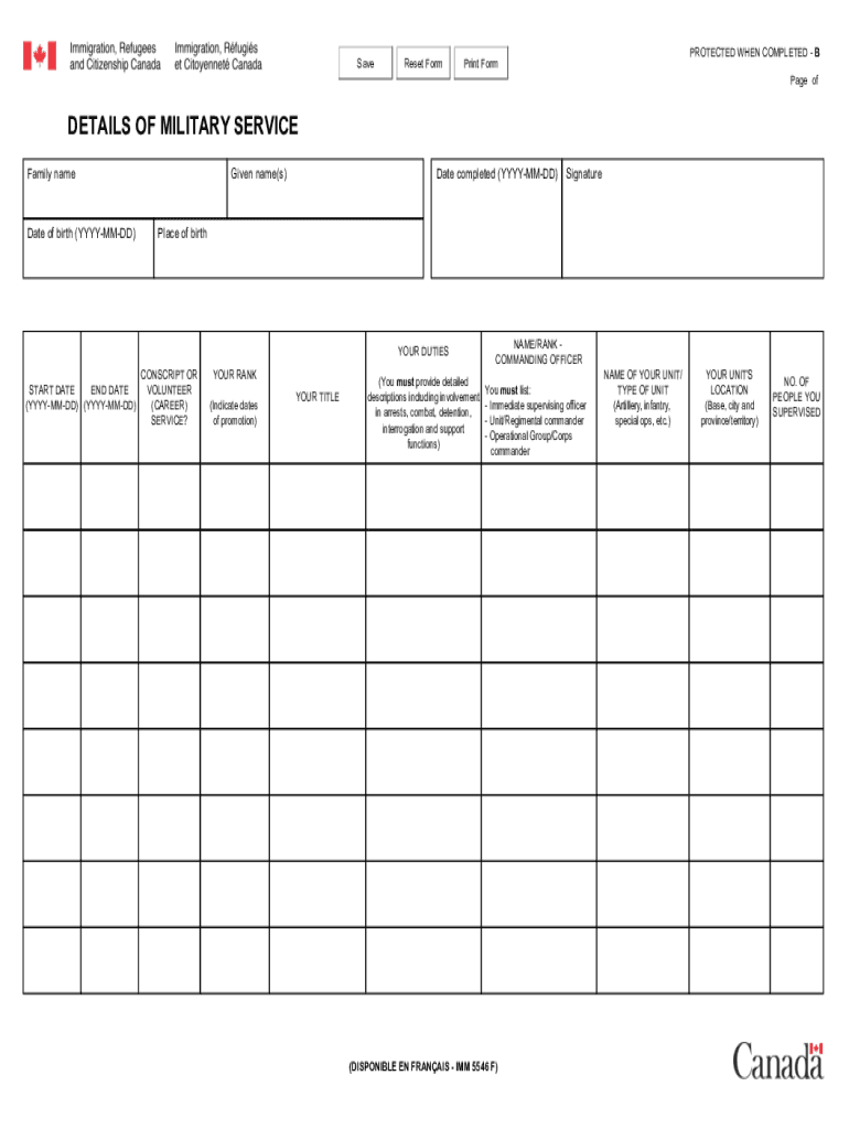  IMM 5546 E Details of Military Service Imm5546e PDF 2023-2024