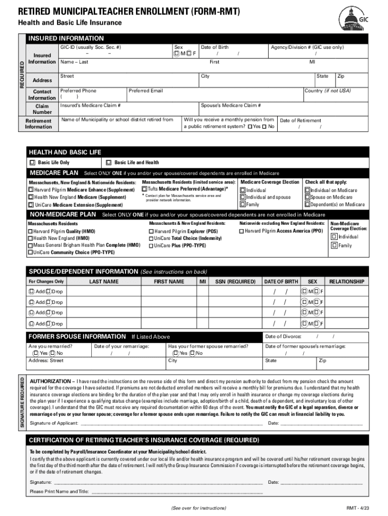 RETIRED MUNICIPAL TEACHER ENROLLMENT FORM