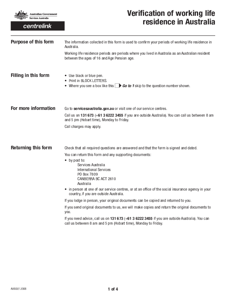  Verification of Working Life Residence in Australi 2023-2024